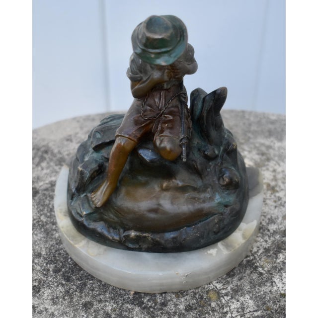 Heinrich W Hirschen Bronze Fishing Boy Antique Austrian Figure With Onyx Base For Sale - Image 16 of 17