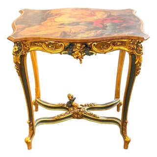 Vintage Romeo & Juliet Painted Cherub Table Green For Sale
