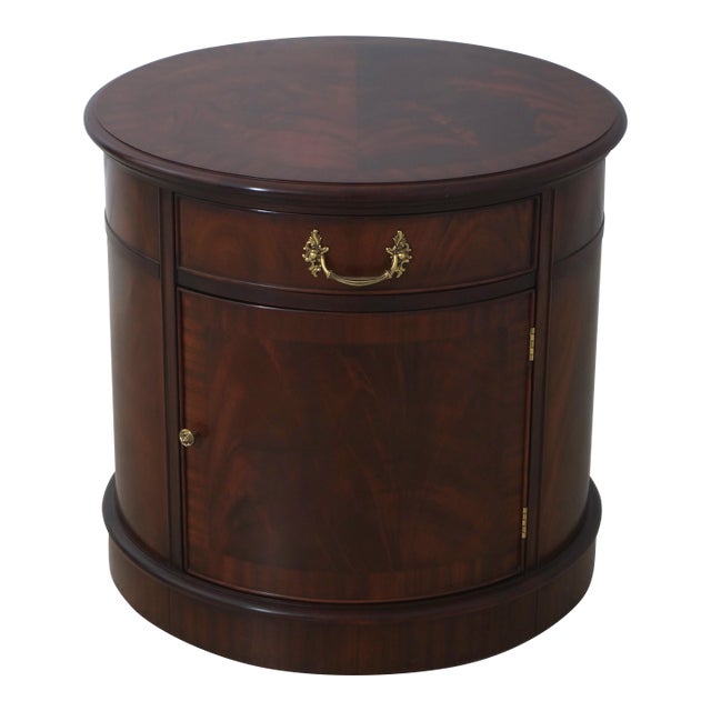 Henkel Harris Flame Mahogany Round Drum Side Table For Sale