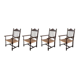 19th Century Spanish Colonial Altar Carved Armchairs With Cane Seat, Set of 4 For Sale
