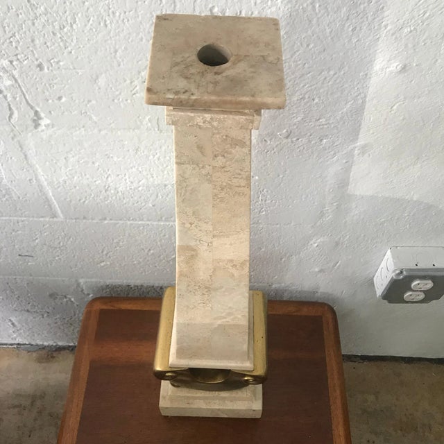 Monumental Maitland Smith Tessellated Marble Stone and Gilt Candlestick For Sale - Image 9 of 10