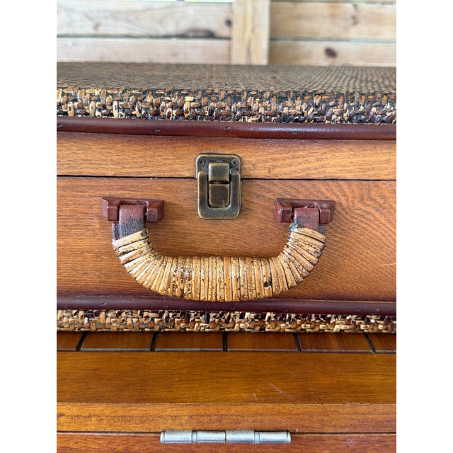 Vintage Rattan Wrapped Decorative Suitcase Trunk For Sale - Image 9 of 12