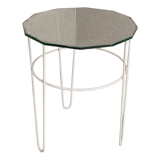 Vintage Art Deco Glass Top Side Table with Metal Frame, 1960s For Sale