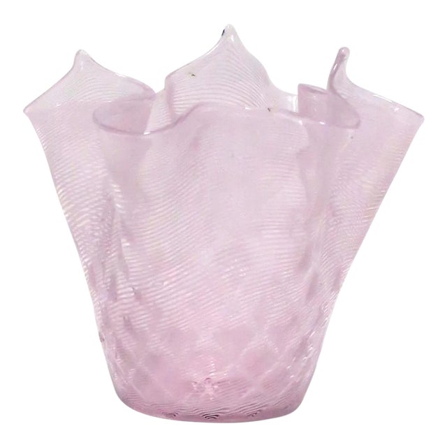 Italian Pink Handkerchief Art Glass Vase For Sale