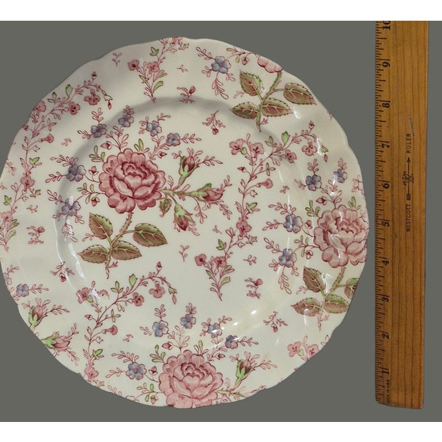 Ceramic Vintage Set of 4 Early Rose Chintz Johnson Bros. Ironstone England Dinner Plates For Sale - Image 7 of 11