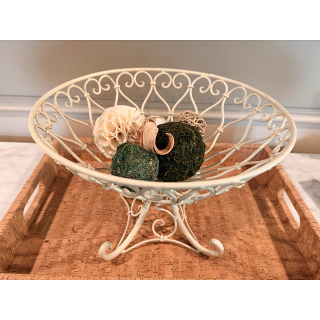 Late 20th Century Vintage French Country White Wirework Pedestal Fruit Basket For Sale - Image 5 of 6