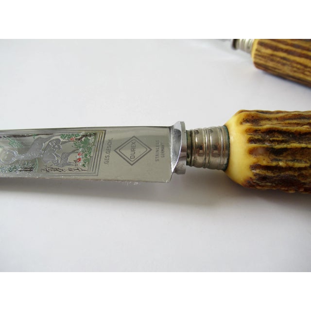 Vintage Solingen Germany Stag Handled Cutlery Serving Knife & Fork - 2 Pcs. For Sale - Image 9 of 13