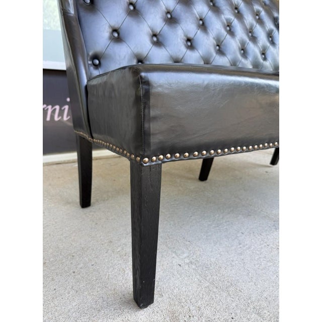 Arhaus Black Tufted Leather Settee For Sale - Image 11 of 12