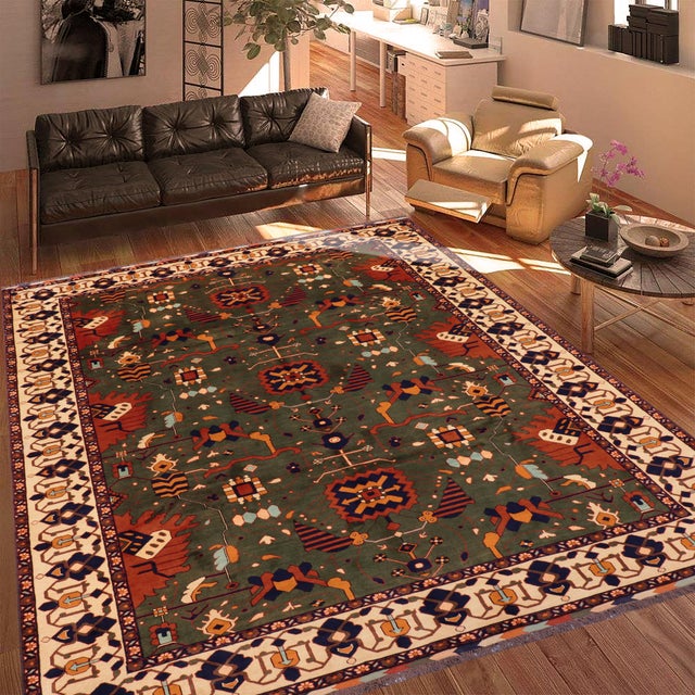 Enhance your home with the timeless craftsmanship of a hand-knotted Kargahi wool rug, celebrated for its tribal artistry,...