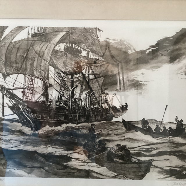 Nautical Original Etching “Boats Away" Limited Edition Signed by Jack Coughlin Circa 1977, Framed For Sale - Image 3 of 12