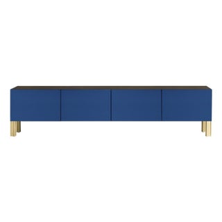 Flexor Blue Polished-Lacquered Wood and Aluminum Living Sideboard by Robert Stadler For Sale