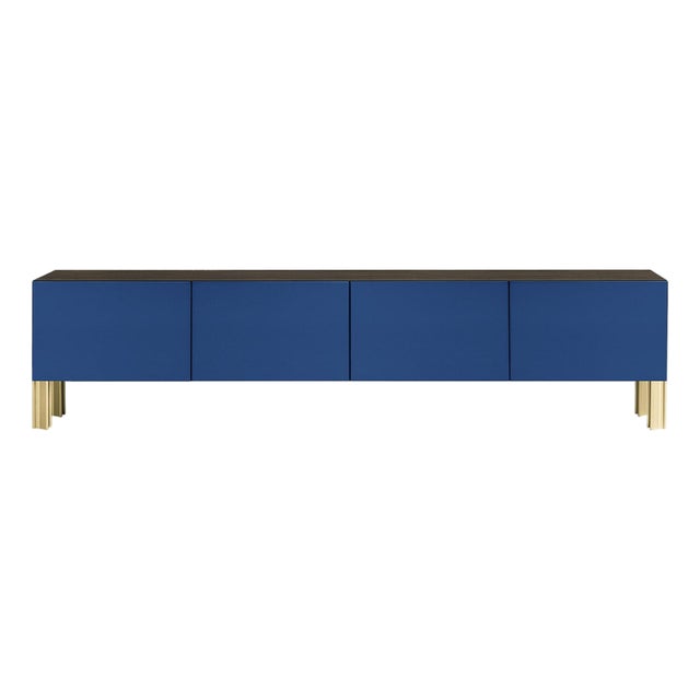 Flexor Blue Polished-Lacquered Wood and Aluminum Living Sideboard by Robert Stadler For Sale