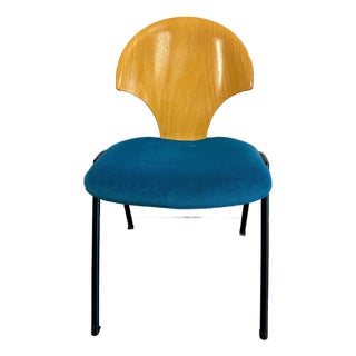 Vintage Postmodern Stacking Chair From Germany’s Kusch+Co, 1980s With Newly Upholstered Teal Faux Mohair Seat For Sale