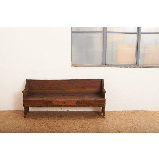 Antique Solid Wood Bench with Small Drawer For Sale - Image 14 of 16