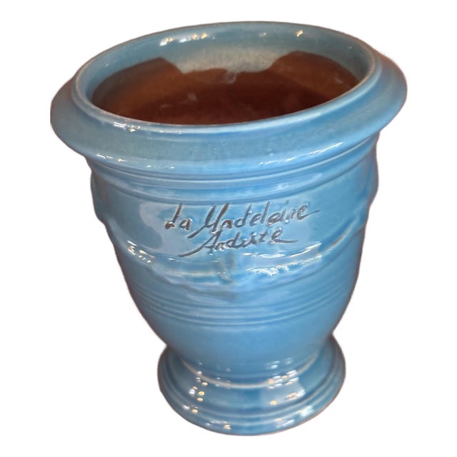 French Anduze Planter in Turquoise 11” X 13” by La Madeleine For Sale