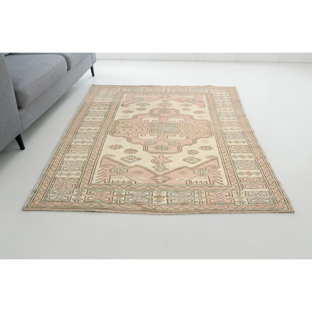 Textile Vintage Turkish Medallion Rug, Hand-Knotted Wool, Dusty Pink and Cream For Sale - Image 7 of 10