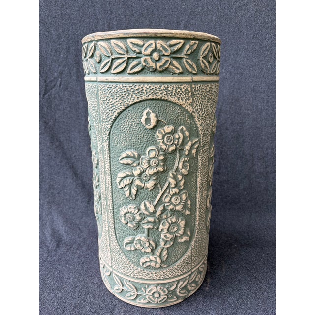 Robinson Ransbottom Pottery Co. Vintage Green Floral Ransbottom Umbrella Stand For Sale - Image 4 of 13