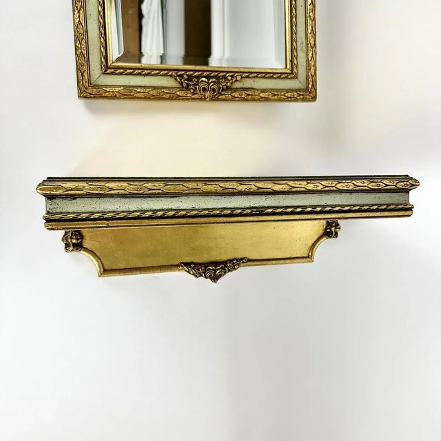 Gold Vintage Gold Plated Wooden Mirror with Wall Console Belgium, 1960s, Set of 2 For Sale - Image 8 of 11