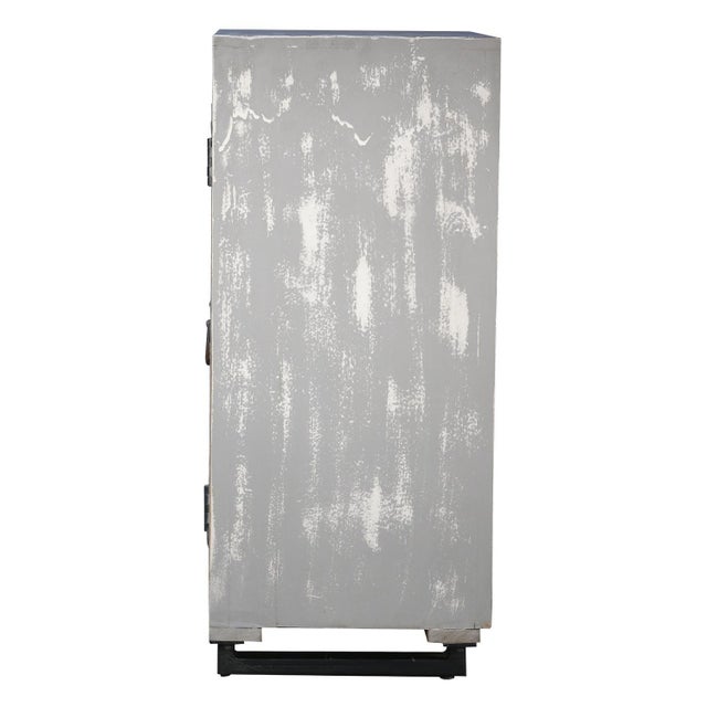 1990s Farmhouse Style Distressed Gray 2-Door Carved Wood Cabinet For Sale In Houston - Image 6 of 7