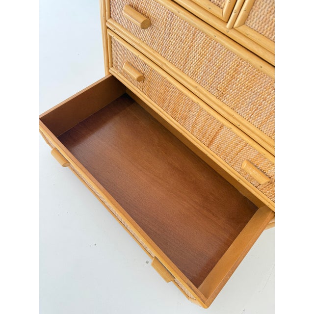 Vintage Glass Top Wicker Five-Drawer Chest of Drawers in Angraves Style, 1970s For Sale - Image 12 of 17