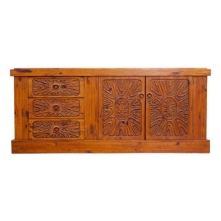 1970s Hand Carved African Brutalist Credenza by Aquarius Enterprises For Sale