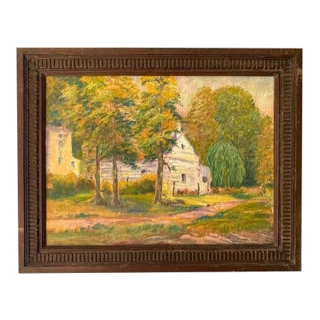 Mid 20th Century House Portrait with Landscape Oil Painting by D.M. Roth,  Framed | Chairish