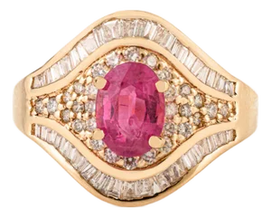1 Carat Oval Ruby & Cluster Diamond Art Deco Statement Ring Size 7 in 14k Gold