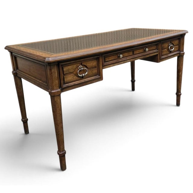Sligh-Lowry Furniture Co. Vintage Hollywood Regency Sligh Lowry Leather Top Writing Desk For Sale - Image 4 of 15