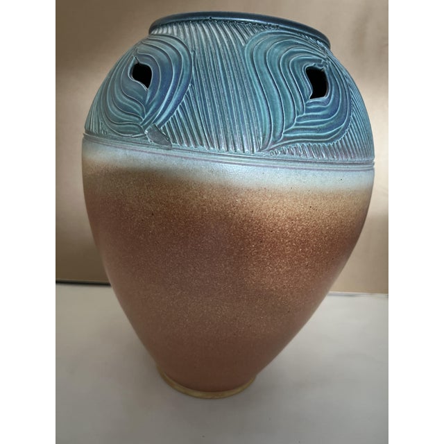 Mark Untener Large Carved & Pierced Studio Pottery Vase, 1990s For Sale - Image 4 of 8