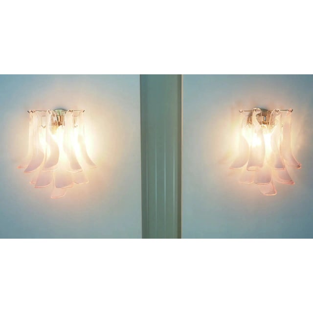 Pair of Italian Murano Wall Lights Mazzega – 10 Pink Lattimo Glass Petals For Sale - Image 11 of 12