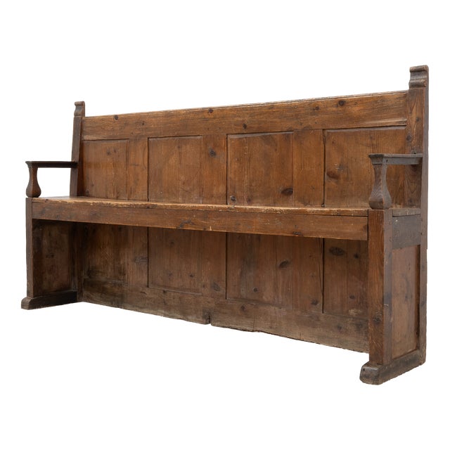 Antique Wooden Bench with Paneled Back, 1880 For Sale