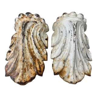 Pair Large Antique Industrial Cast Iron Architectural Salvage Wall Corbels White For Sale