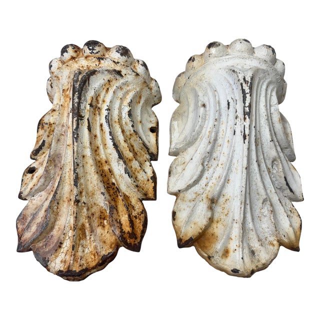 Pair Large Antique Industrial Cast Iron Architectural Salvage Wall Corbels White For Sale