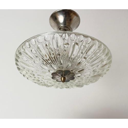 Vintage Swedish Sculptural Glass Ceiling Fixture with Floral Rosette, 1970 For Sale - Image 6 of 18