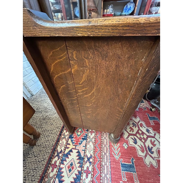 Antique Tiger Oak Hall Tree With Bevelled Mirror & Duck Coat Hooks For Sale - Image 13 of 18