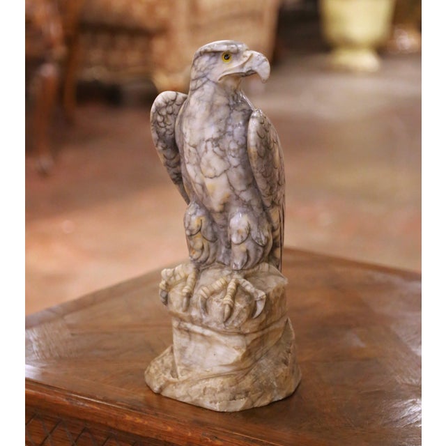 Late 19th Century 19th Century French Carved Variegated Marble Eagle Sculpture With Glass Eyes For Sale - Image 5 of 7