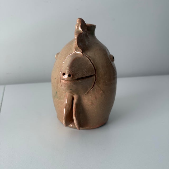 Vintage North Carolina Folk Art Chicken Face Pottery Jug For Sale - Image 4 of 7