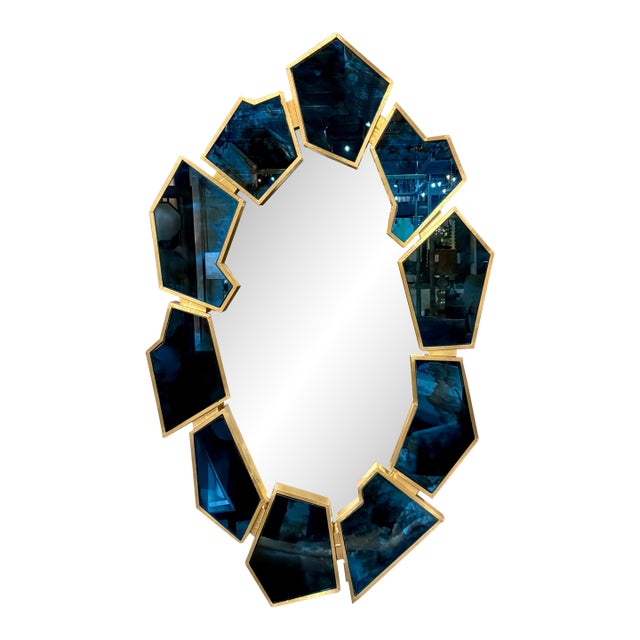 Villa & House Midnight Blue Geometric Lucas Wall Mirror For Sale