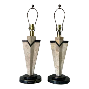 80's Maitland Smith Tessellated Stone Table Lamps - a Pair