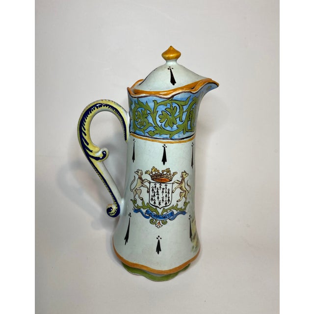 Share Antique Desvres French Faience Chocolate Pot With Breton & Decor Riche Border For Sale - Image 4 of 13