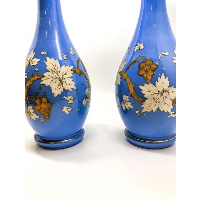 Traditional Vintage Blue Floral Detail Vases - A Pair For Sale - Image 3 of 5