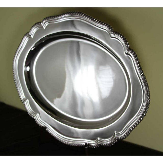 Silver 1970’s Vintage/New Silverplate Oval Shaped Platter With Running Gadroon Applied Border For Sale - Image 8 of 15