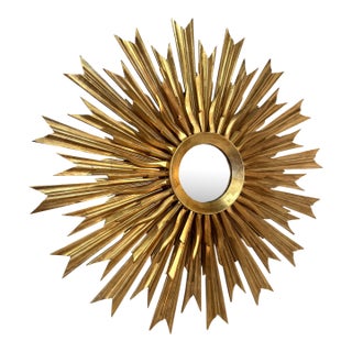 1970s Vintage Italian Sunburst Gilded Wall Mirror For Sale