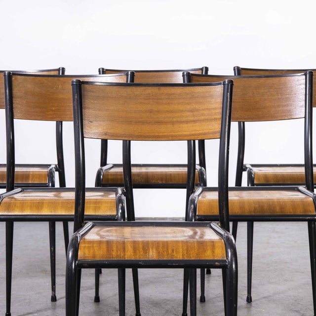French Black Tapered Leg School Dining Chairs from Mullca, 1950s, Set of 6 For Sale - Image 11 of 17