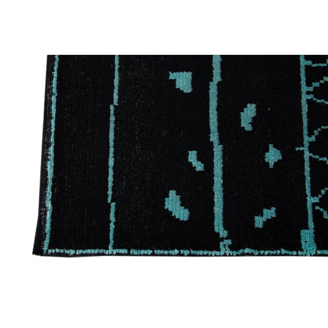 Black and Teal Modern Moroccan Style Wool Runner Rug 3 X 13 For Sale - Image 11 of 12