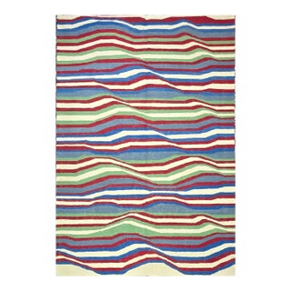 Hand-Woven Wool Op Art Tapestry After Bridget Riley "Cataract 3" For Sale