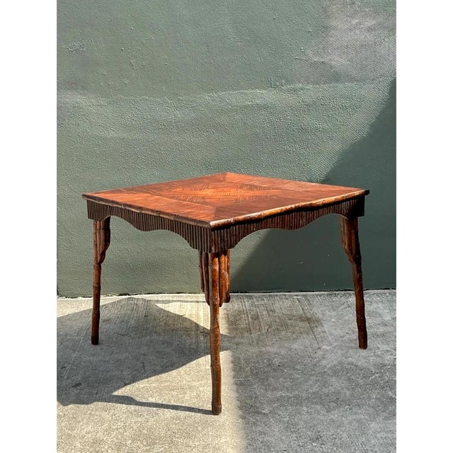 Chocolate Vintage Dark Bamboo Parquetry Square Game Table For Sale - Image 8 of 12