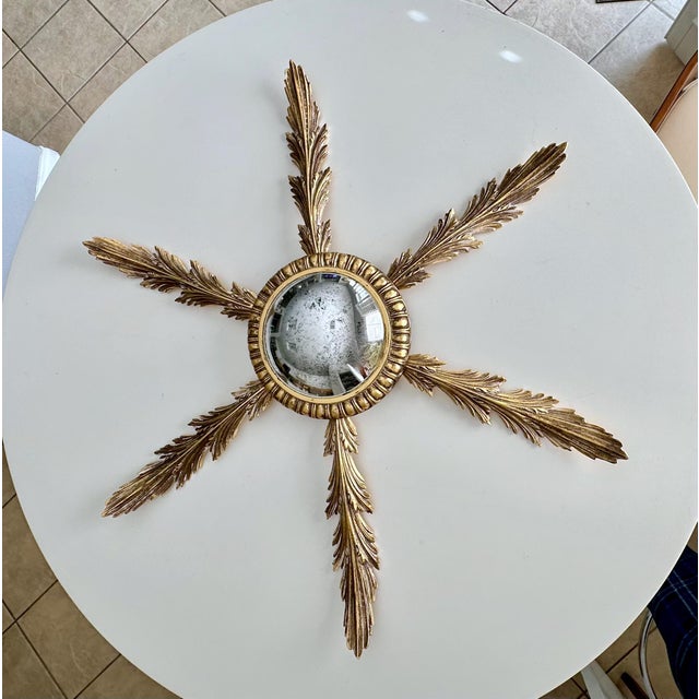 French French Brass Starburst Sunburst Convex Wall Mirror For Sale - Image 3 of 18