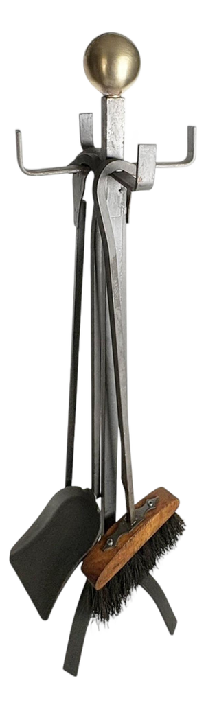 Brass and Iron Fire Tools on Stand, France, 1950, Set of 3