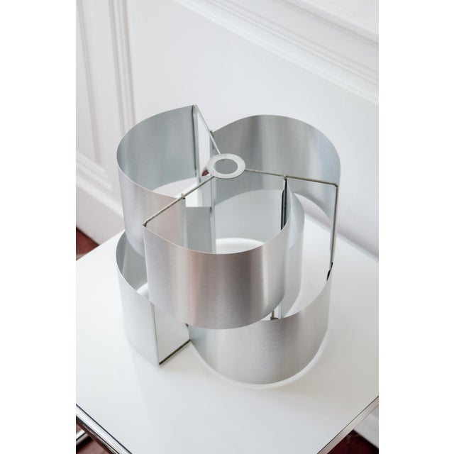 Metal Vintage Brushed Aluminum Pendant Light attributed to Max Sauze, France, 1970s For Sale - Image 7 of 15